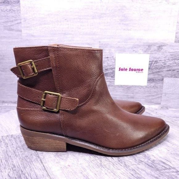 Lucky Brand Shoes - Lucky Brand Caelyn Buckle Strap Leather Ankle Boot Brown Women's sz 6.5
